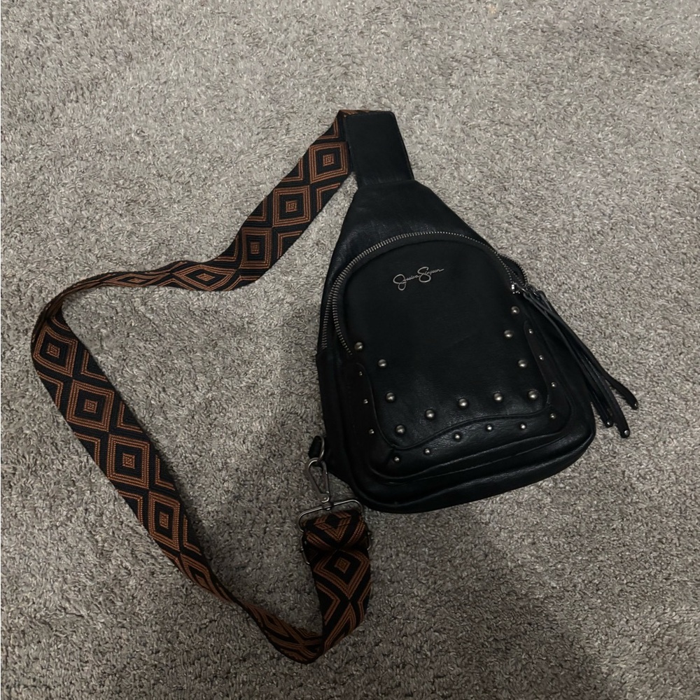 Jessica Simpson Black Belt Bag with Textured Design